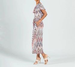 Style 1-335913300-3775 Clara Sun Woo Multicolor Size 16 Coral Floor Length Print Jumpsuit Dress on Queenly