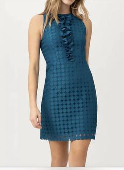 Style 1-3424776342-1901 Trina Turk Blue Size 6 Free Shipping Tall Height Teal Cocktail Dress on Queenly