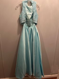 Rachel Allan Blue Size 8 Jersey Prom Floor Length Ball gown on Queenly