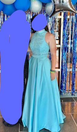 Rachel Allan Blue Size 8 High Neck Jewelled Ball gown on Queenly