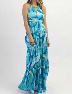 Style 1-414018236-3236 Aakaa Blue Size 4 Military Polyester Pattern Straight Dress on Queenly