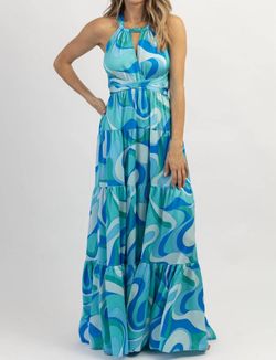 Style 1-414018236-3236 Aakaa Blue Size 4 Military Polyester Pattern Straight Dress on Queenly