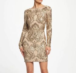 Dress the Population Gold Size 16 Sleeves Free Shipping Plus Size Long Sleeve Cocktail Dress on Queenly