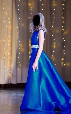 Jovani Blue Size 4 Square Square Neck Pageant Train Dress on Queenly