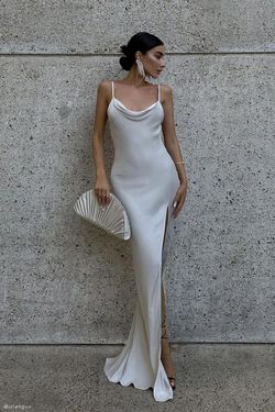 Meshki White Size 6 Engagement Side slit Dress on Queenly