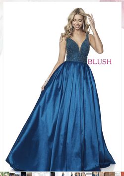 Blush Prom Blue Size 4 Free Shipping Tall Height Ball gown on Queenly