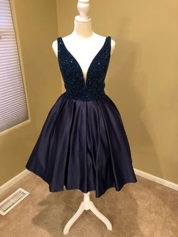 Vienna Blue Size 0 Navy Jersey Cocktail Dress on Queenly
