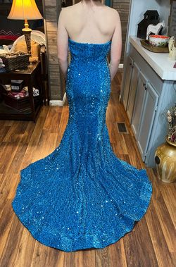 Hebeo Blue Size 4 Short Height Floor Length Prom Mermaid Dress on Queenly