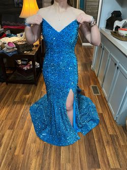 Hebeo Blue Size 4 Pageant Free Shipping Floor Length Mermaid Dress on Queenly