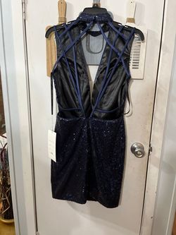Style 4692 Rachel Allan Blue Size 4 High Neck Homecoming Mini Cocktail Dress on Queenly