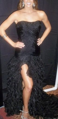 Jovani Black Size 4 Tall Height Ruffles Wednesday Ball gown on Queenly