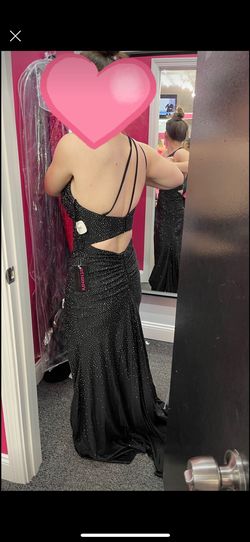 Style 54958 Sherri Hill Black Size 6 Medium Height Prom Side slit Dress on Queenly