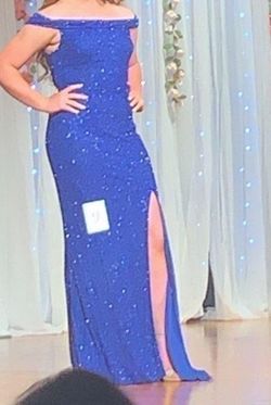 Ashley Lauren Blue Size 10 Jersey Prom Side slit Dress on Queenly
