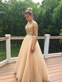 Mon Cheri Gold Size 2 Floor Length Ball gown on Queenly