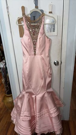 Rachel Allan Pink Size 10 Prom Short Height Jersey High Neck Mermaid Dress on Queenly