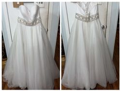 Oleg Cassini White Size 12 Strapless Cotillion Plus Size Ball gown on Queenly