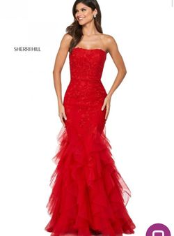Sherri Hill Red Size 16 Jersey Plus Size Tall Height Military Mermaid Dress on Queenly