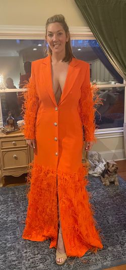 Jovani Orange Size 14 Plunge Free Shipping Plus Size A-line Dress on Queenly