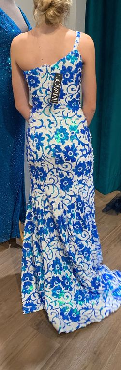 Jovani Multicolor Size 2 Floor Length Jersey Straight Side slit Dress on Queenly