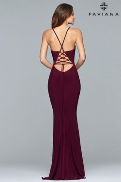 Style 7977 Faviana Purple Size 6 Floor Length Jersey V Neck Corset Side slit Dress on Queenly