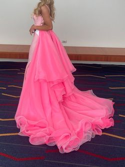 Johnathan Kayne Pink Size 4 Plunge Overskirt Tall Height Train Dress on Queenly
