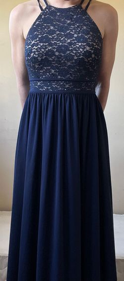 Nightway Blue Size 6 Military Lace Floor Length Straight Dress on Queenly