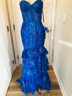 Cinderella Divine Blue Size 18 Sequined Sheer Mermaid Dress on Queenly