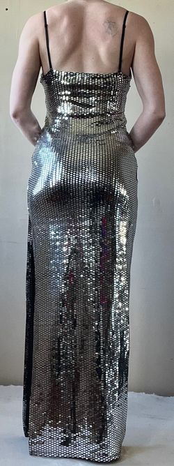 Forever 21 Silver Size 2 Plunge Medium Height Side slit Dress on Queenly