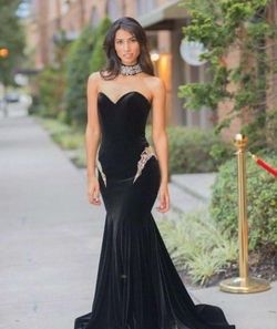 Style 7226 Johnathan Kayne Black Size 0 Strapless Jersey Military Mermaid Dress on Queenly