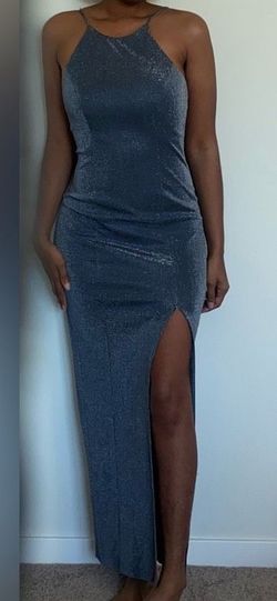 Jump Silver Size 4 50 Off High Neck Wedding Guest Glitter Side slit Dress on Queenly