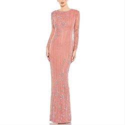 Style 93626 Mac Duggal Pink Size 12 Sequined Long Sleeve Black Tie Straight Dress on Queenly