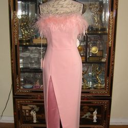 Miss Circle Light Pink Size 4 Satin Strapless Straight Dress on Queenly
