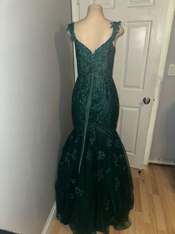 Camille La Vie Dark Green Size 12 Lace Jersey Prom Tall Height Mermaid Dress on Queenly
