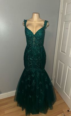 Camille La Vie Green Size 12 Prom Emerald Lace Corset Wedding Guest Mermaid Dress on Queenly