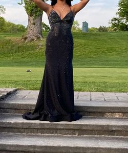 Style 55124 Sherri Hill Black Size 6 Prom Tall Height Mermaid Dress on Queenly