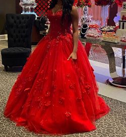 Style 89250 MoriLee Red Size 6 Lace Quinceanera Floor Length Ball gown on Queenly