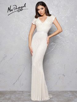 Style 4431D Mac Duggal Nude Size 4 Sleeves Free Shipping Liquid Beaded Mermaid Dress on Queenly