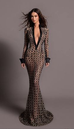 Style Renee Fjolla Black Tie Size 0 Pageant Train Sheer Mermaid Dress on Queenly