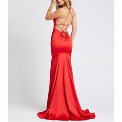 Style 26268 Mac Duggal Red Size 6 Prom Spaghetti Strap Polyester Train Dress on Queenly