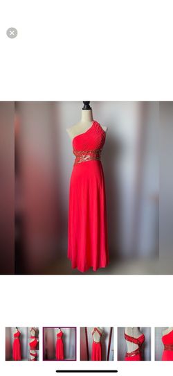 Betsy and Adam Orange Size 8 One Shoulder Prom Free Shipping Ball gown on Queenly