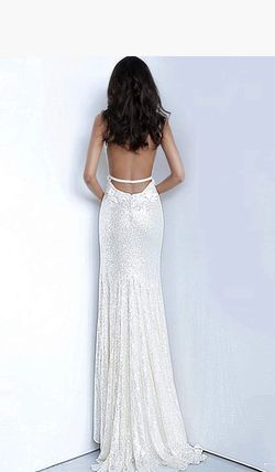 Jovani White Size 6 50 Off Floor Length Free Shipping Jersey Mermaid Dress on Queenly