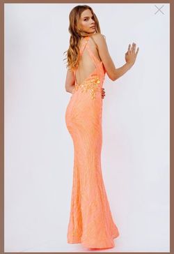 Style JVN23604 Jovani Orange Size 8 Train Floor Length Prom Mermaid Dress on Queenly