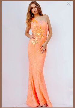 Style JVN23604 Jovani Orange Size 8 Pageant Floor Length Fitted Mermaid Dress on Queenly
