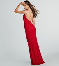Style 05002-7743 Windsor Red Size 16 Plus Size Jewelled Spaghetti Strap Tall Height Mermaid Dress on Queenly