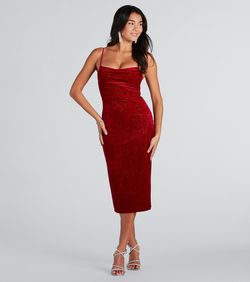 Style 05101-2895 Windsor Red Size 4 Cocktail Velvet Spaghetti Strap Side slit Dress on Queenly