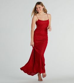 Style 05002-7659 Windsor Red Size 4 Padded Military Spaghetti Strap Tall Height Straight Dress on Queenly