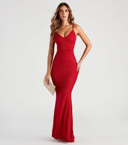 Style 05002-2532 Windsor Red Size 8 05002-2532 Jersey Spaghetti Strap Mermaid Dress on Queenly