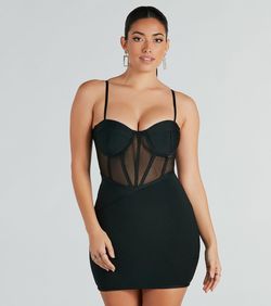 Style 06005-1814 Windsor Black Size 4 Spaghetti Strap Sweetheart Sheer Nightclub Cocktail Dress on Queenly