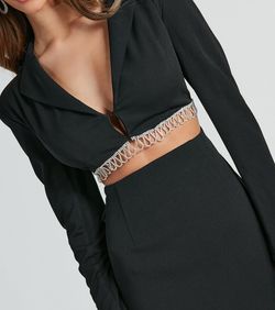 Style 05001-2025 Windsor Black Size 0 Jewelled High Neck Sleeves Cocktail Dress on Queenly