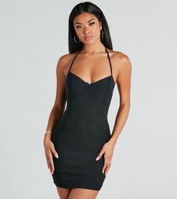 Style 05101-2929 Windsor Black Size 4 Halter Padded Spaghetti Strap Cocktail Dress on Queenly